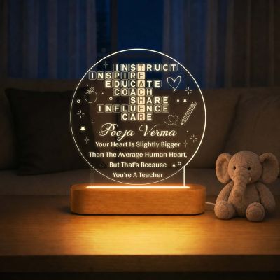 Personalised Teacher Acrylic LED Night Lamp with Wooden Base Teachers Day Gift for Class Teacher Inspirational Gift for Teachers Birthday Gift for Teacher